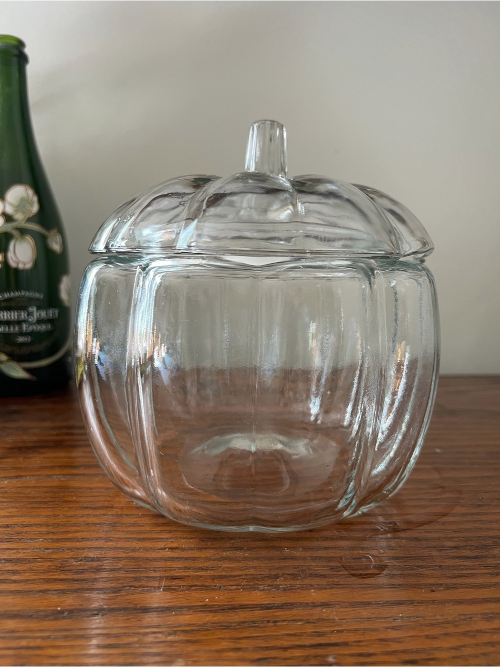 Vintage anchor hocking clear glass pumpkin jar w/lid fall Halloween candy dish
